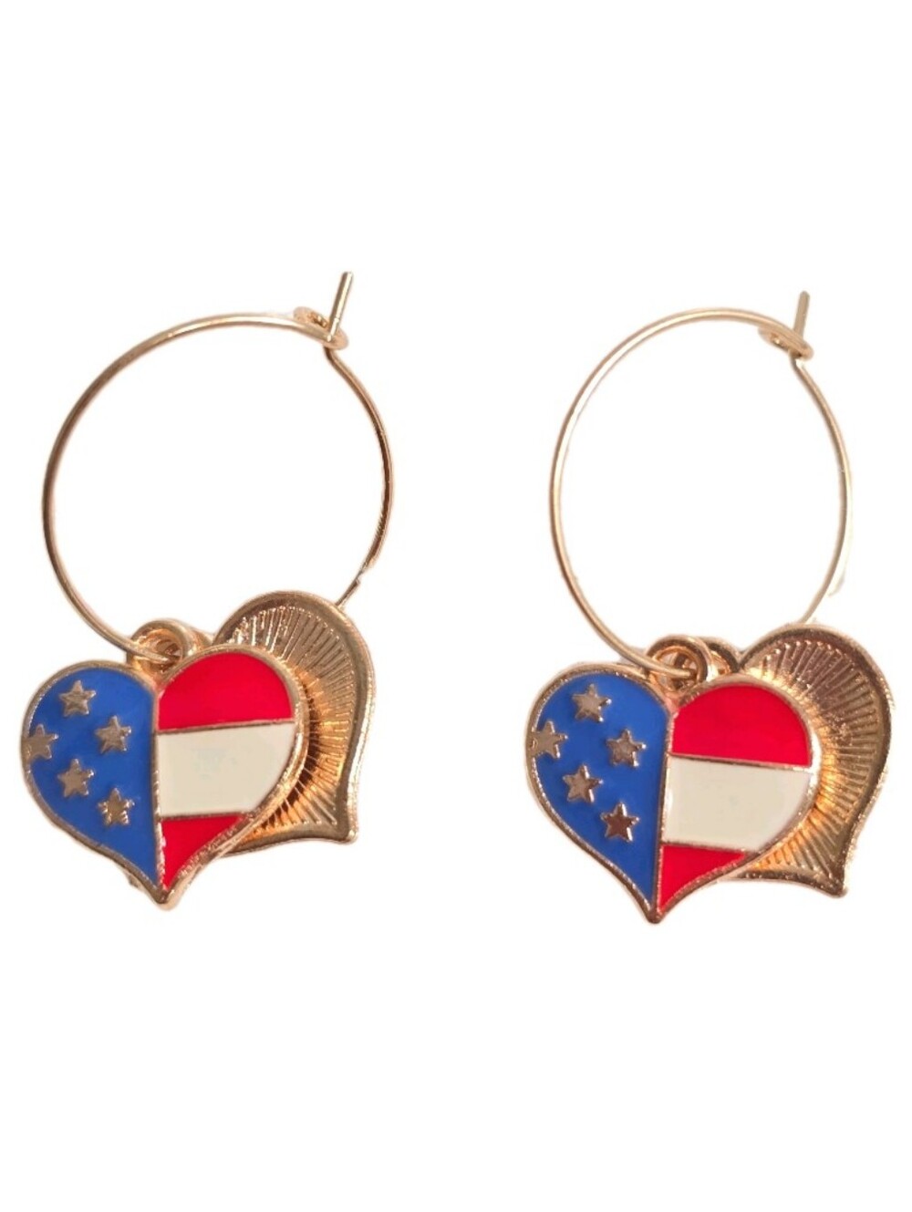 Heart Enamel American Flag  Patriotic Independence Day July 4th Themed  Earrings